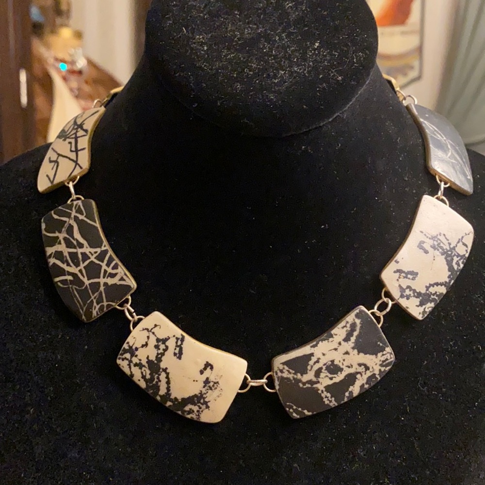 Vintage Abstract ivory and black resin Necklace